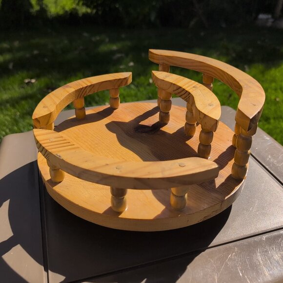 Vintage Handmade Round Tabletop Lazy Susan - Wooden - Picture 3 of 8